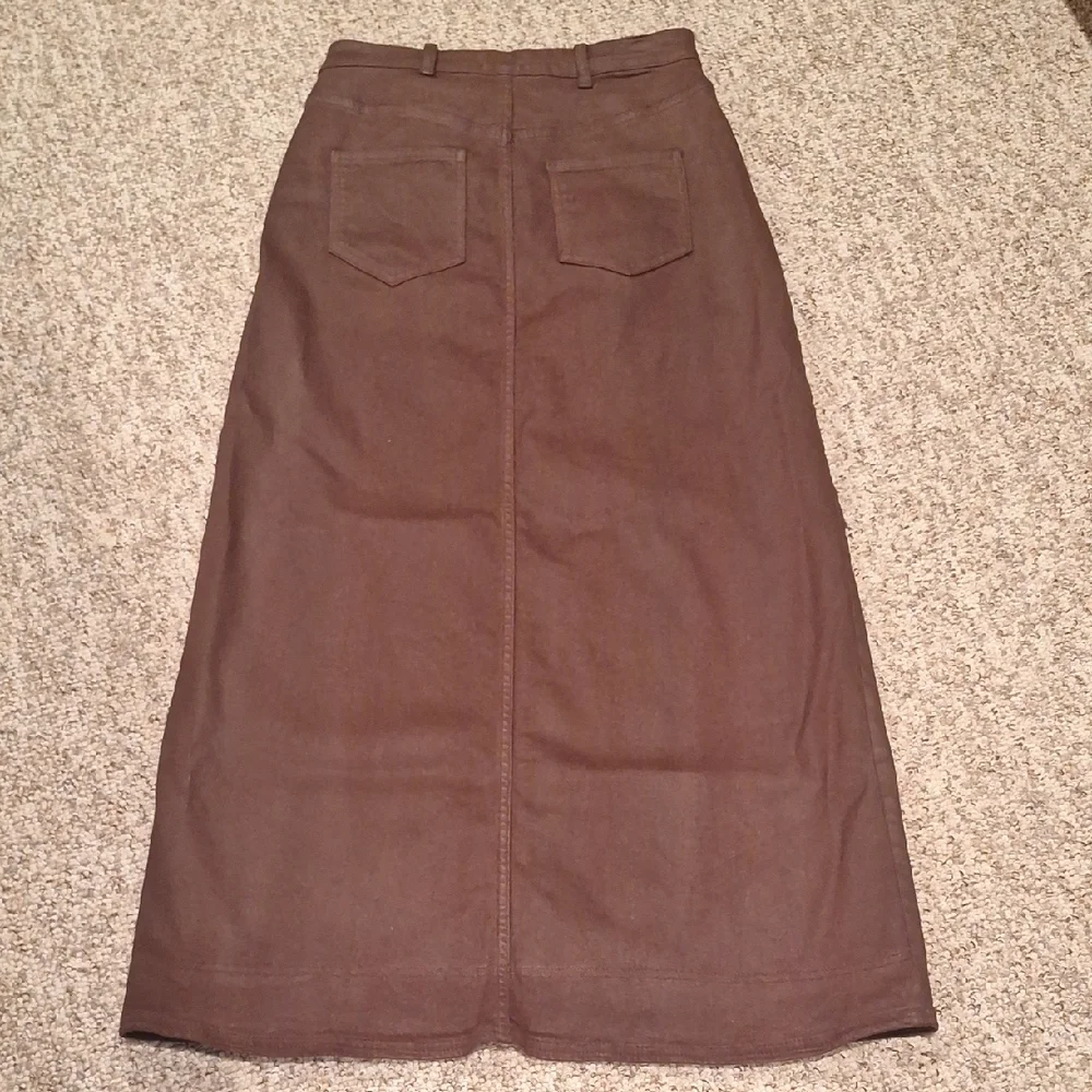 Anthropologie Pilcro Deep Rust Coated Denim Maxi Skirt - Picture 2 of 8